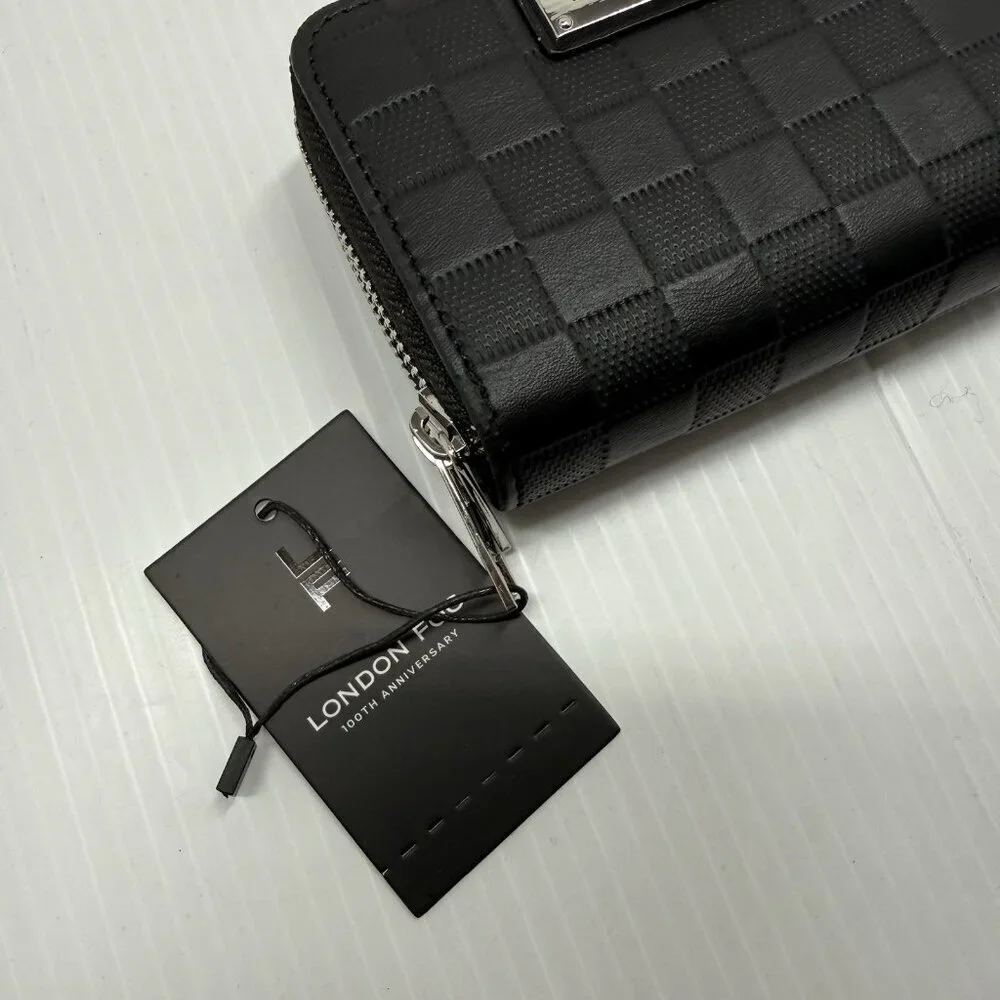 London Fog Dahlia Double Zip Wallet Black Check Zip Around NWT
